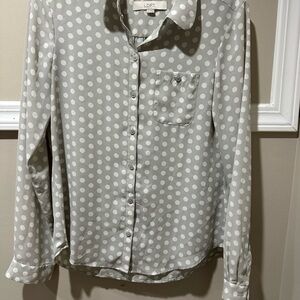 LOFT‎ Gray and White Polka Dot Blouse